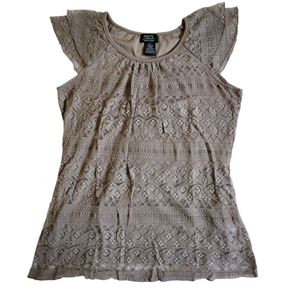 Shannon Ford New York Brown Boho Cottagecore Lace Ruffled Cap Sleeve Top Sz S